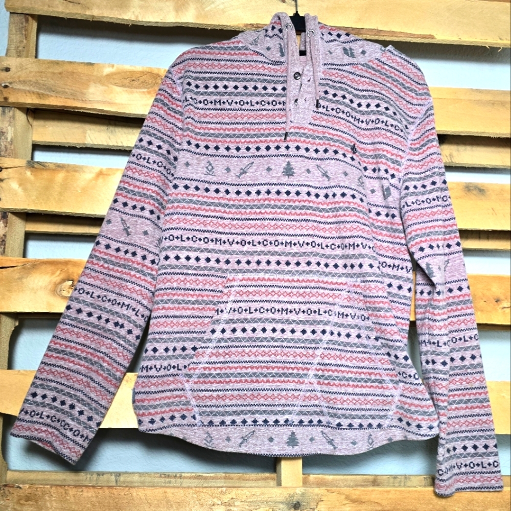Volcom Patterned Men's Sweater Shirt Size:M Color:Burgundy/ Mauve